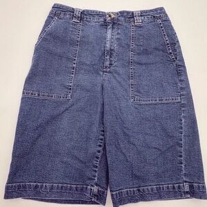 High-Rise Denim Utility Shorts - Dark Blue